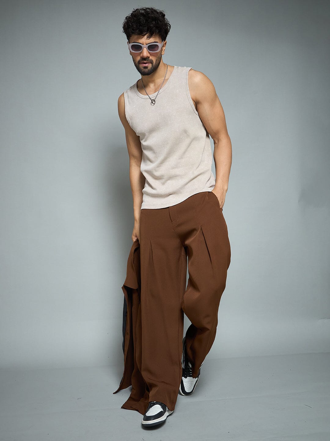 Brown Pleated Korean Pants