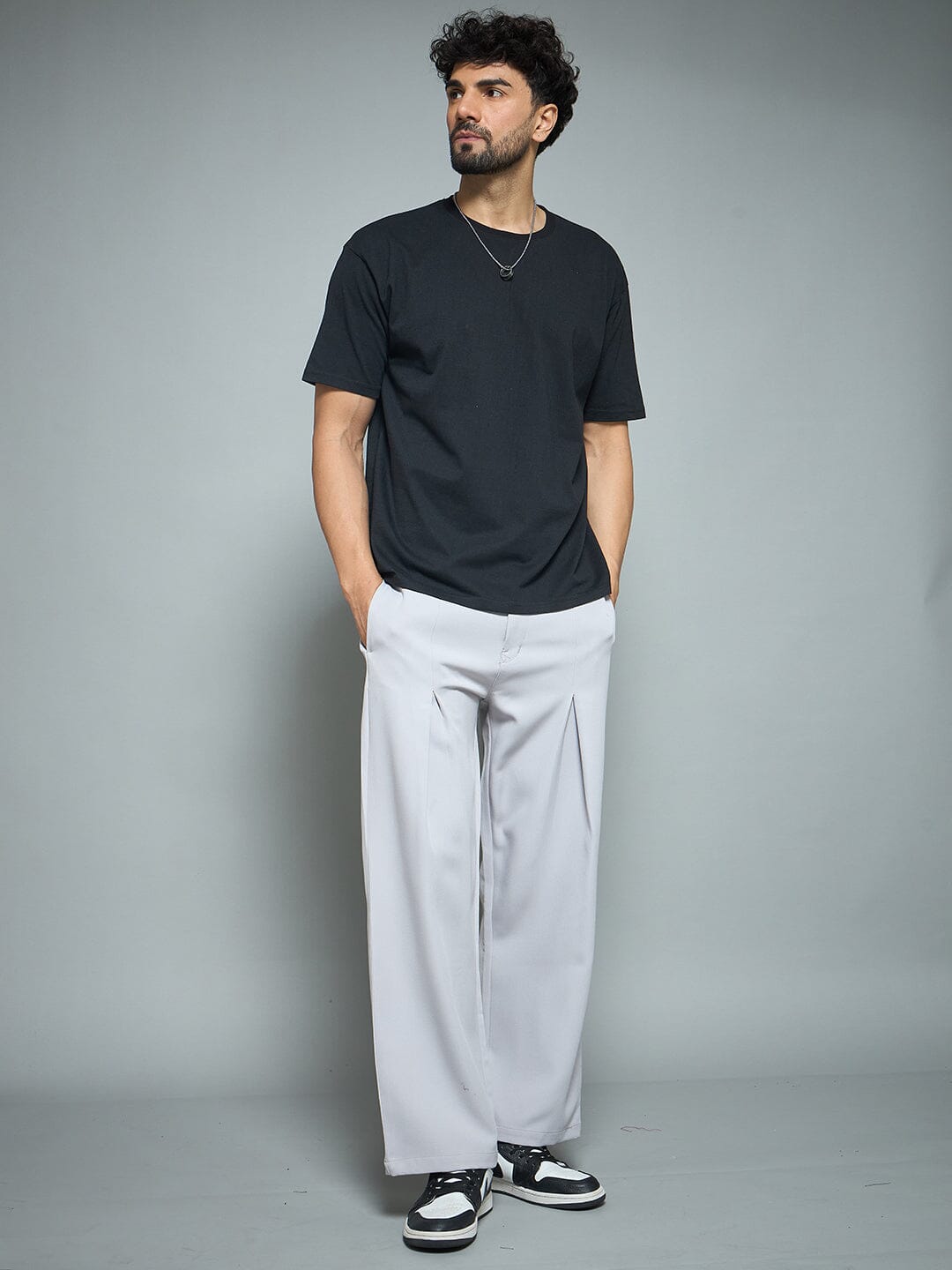 Silver Grey Pleated Korean Pants
