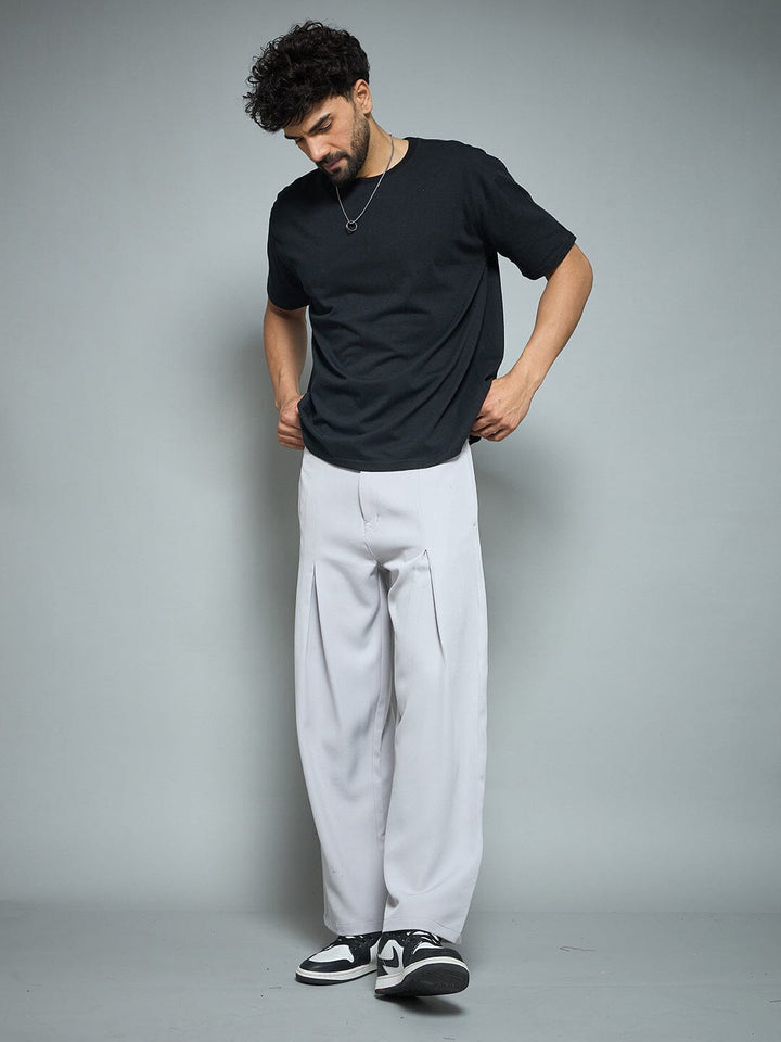 Silver Grey Pleated Korean Pants
