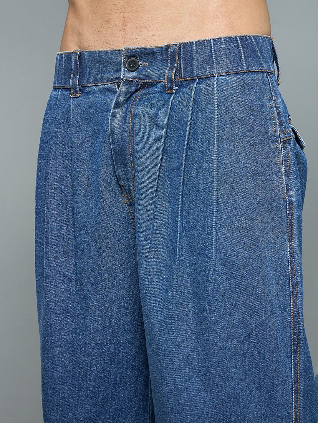 Indigo Pleated Barrel Fit Denim