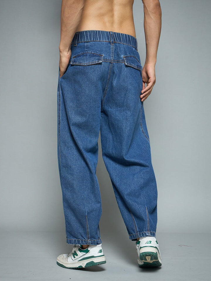 Indigo Pleated Barrel Fit Denim