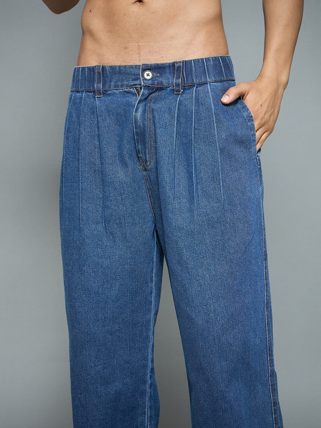 Indigo Pleated Barrel Fit Denim