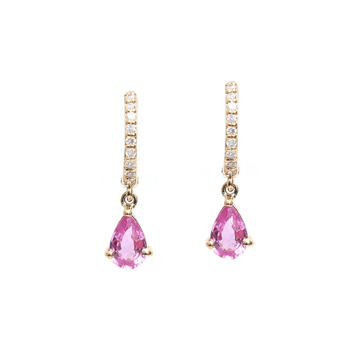 Pink Sapphire Pear Diamond Mini Huggies Earrings - qivii