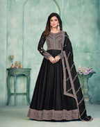 Black Art Silk Gown With Zari & Thread Embroidery Work