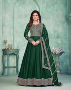 Green Art Silk Gown With Zari & Thread Embroidery Work