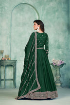 Green Art Silk Gown With Zari & Thread Embroidery Work