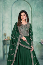 Green Art Silk Gown With Zari & Thread Embroidery Work