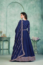 Blue Art Silk Gown With Zari & Thread Embroidery Work