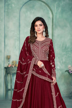 Red Art Silk Gown With Zari & Thread Embroidery Work