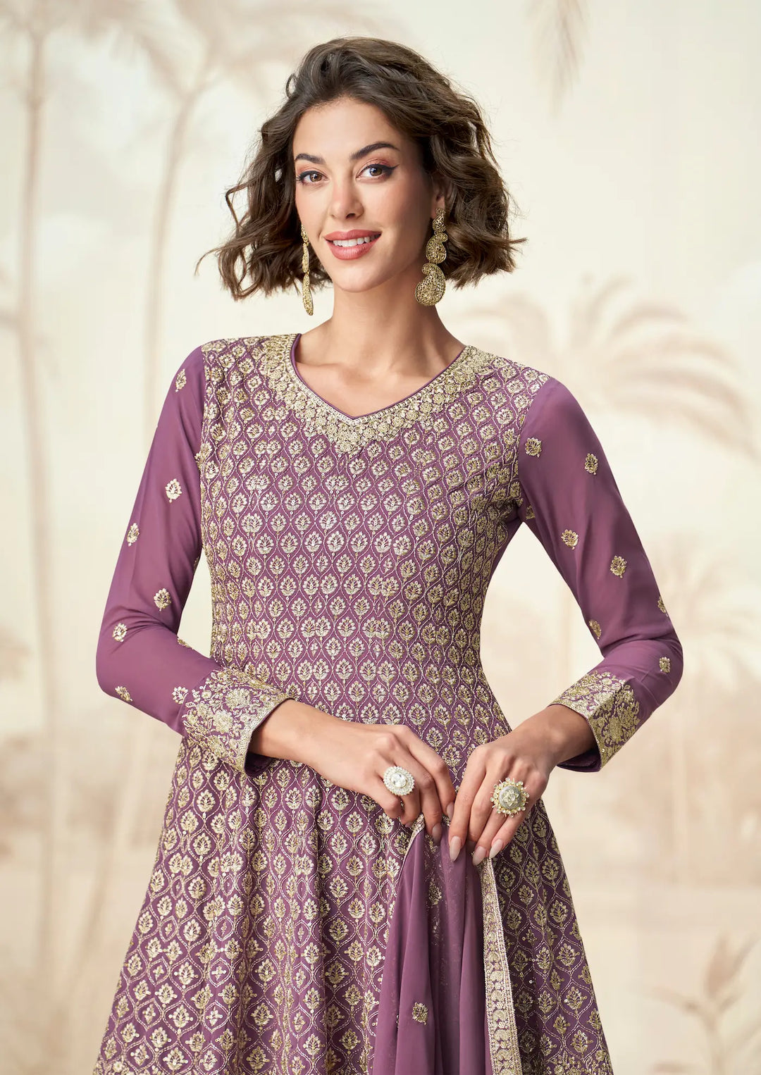 Dusty Purple Georgette Embroidery Work Palazzo Suit - qivii