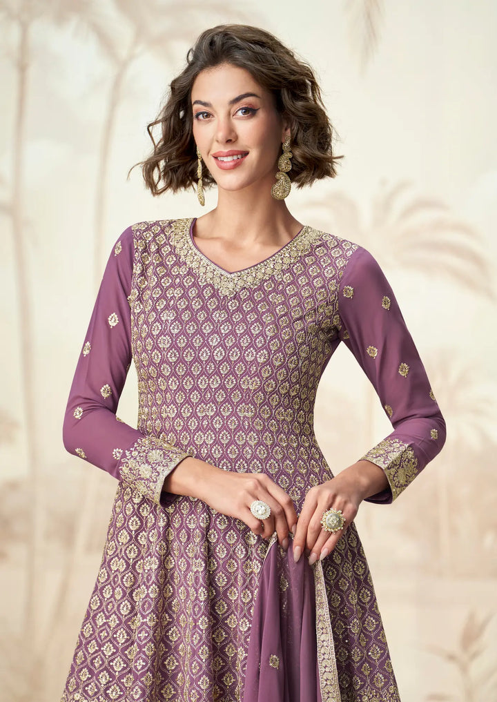 Dusty Purple Georgette Embroidery Work Palazzo Suit - qivii