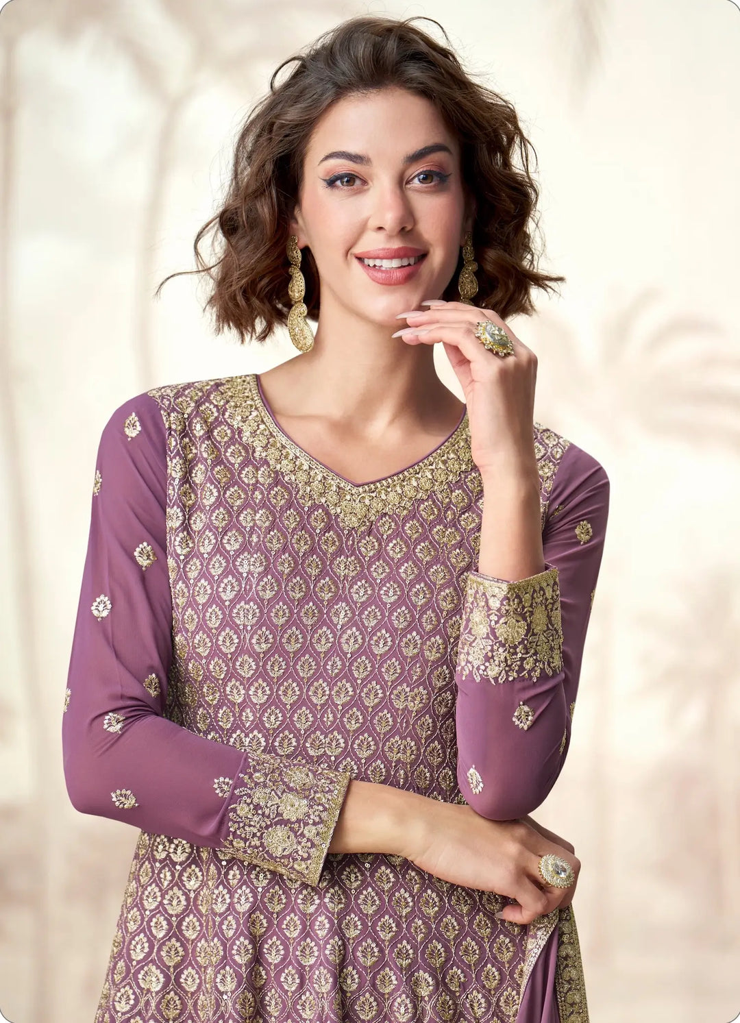 Dusty Purple Georgette Embroidery Work Palazzo Suit - qivii