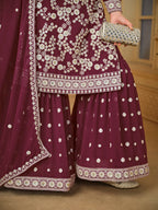 Maroon Georgette Thread & Sequins Embroidery Sharara Suit