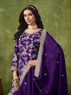 Purple Dola Silk Palazzo Suit with Zari Weaving, Thread & Sequins Embroidery Work