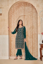 Dark Green Georgette Thread & Sequence Embroidery Work Palazzo Suit