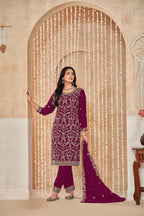 Pink Georgette Thread & Sequence Embroidery Work Palazzo Suit