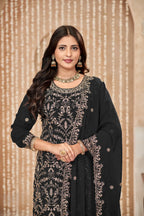 Black Georgette Thread & Sequence Embroidery Work Palazzo Suit