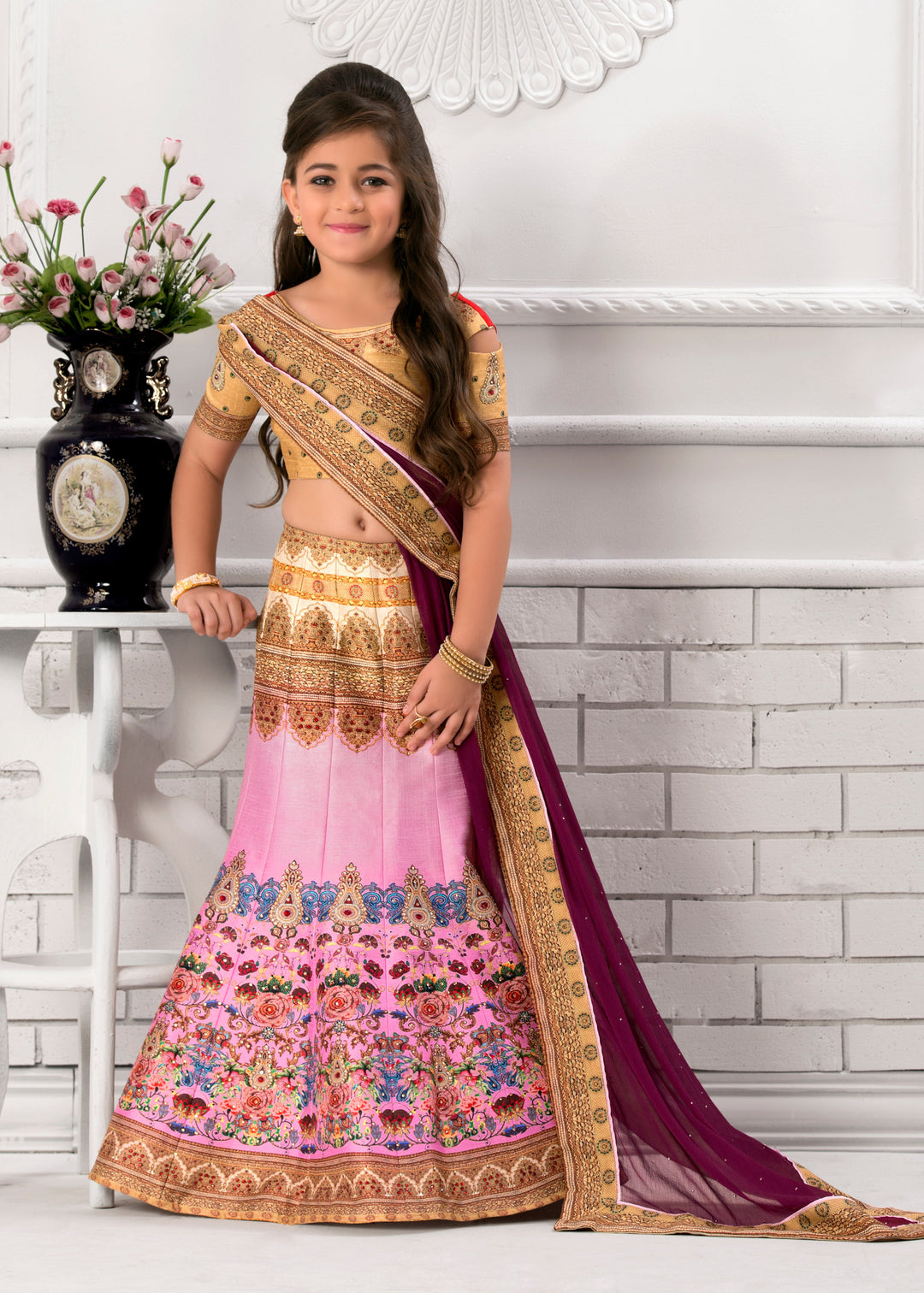 Fashionable Fusion Khadi Mono Silk Lehenga for Kids - qivii