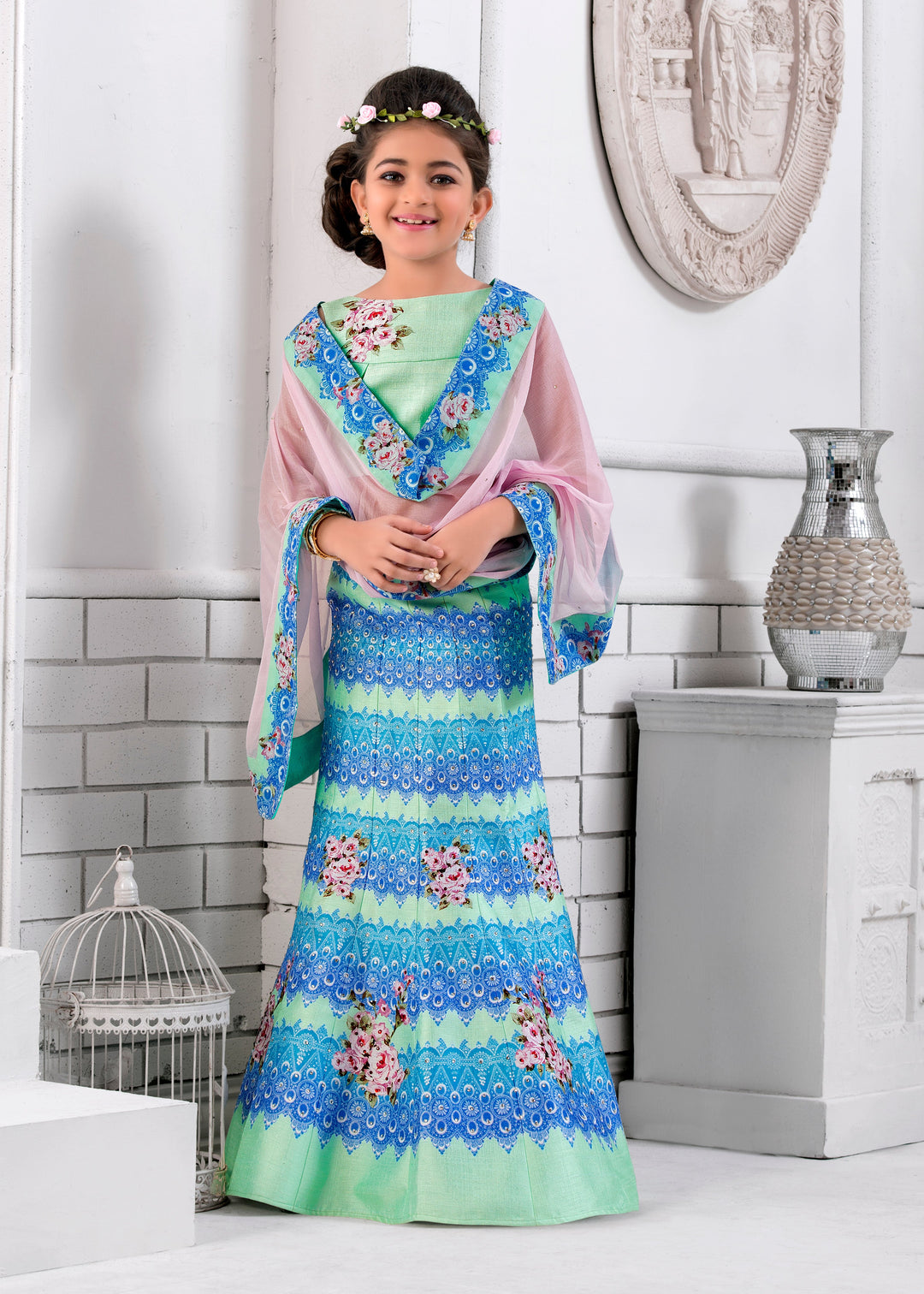 Uniquely Beautiful Kids Khadi Mono Silk Lehenga. - qivii