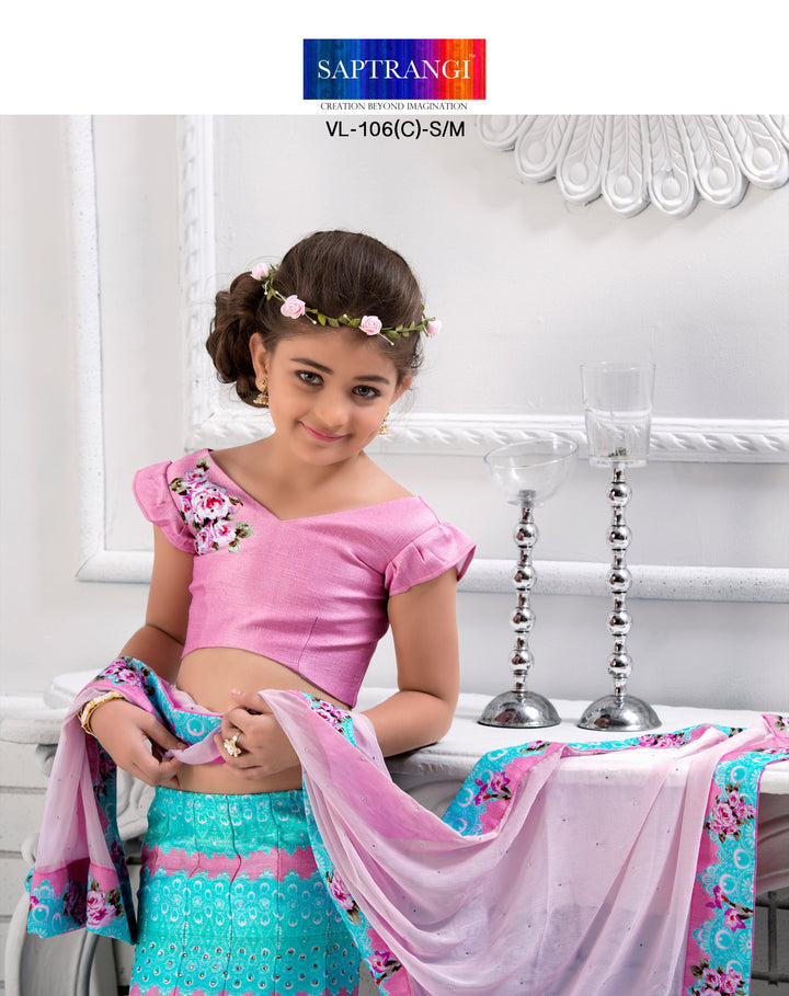 Starlight Sparkle Khadi Mono Silk Lehenga for Kids - qivii