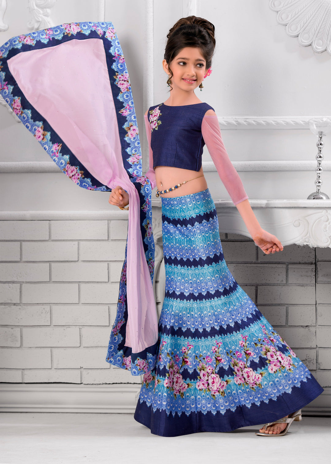 Festive Fun Khadi Mono Silk Lehenga for Kids - qivii