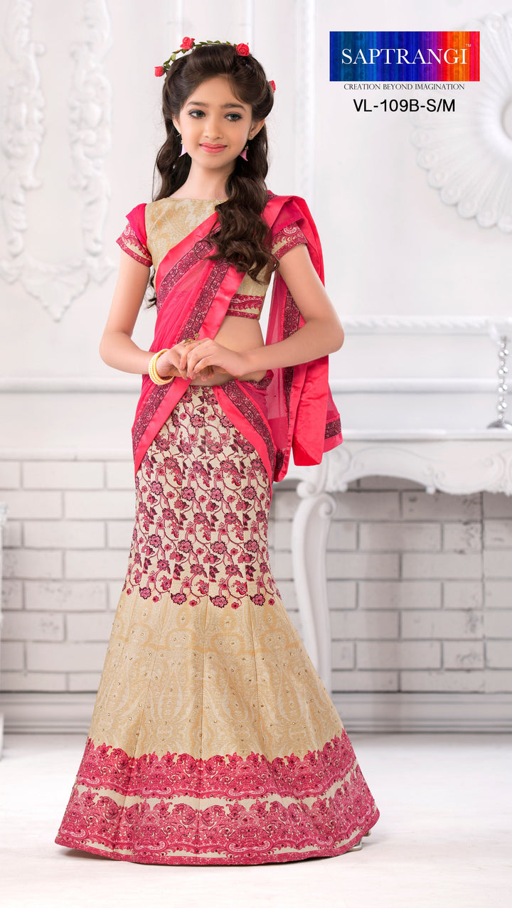 Ethnic Charm Khadi Mono Silk Lehenga for Kids - qivii