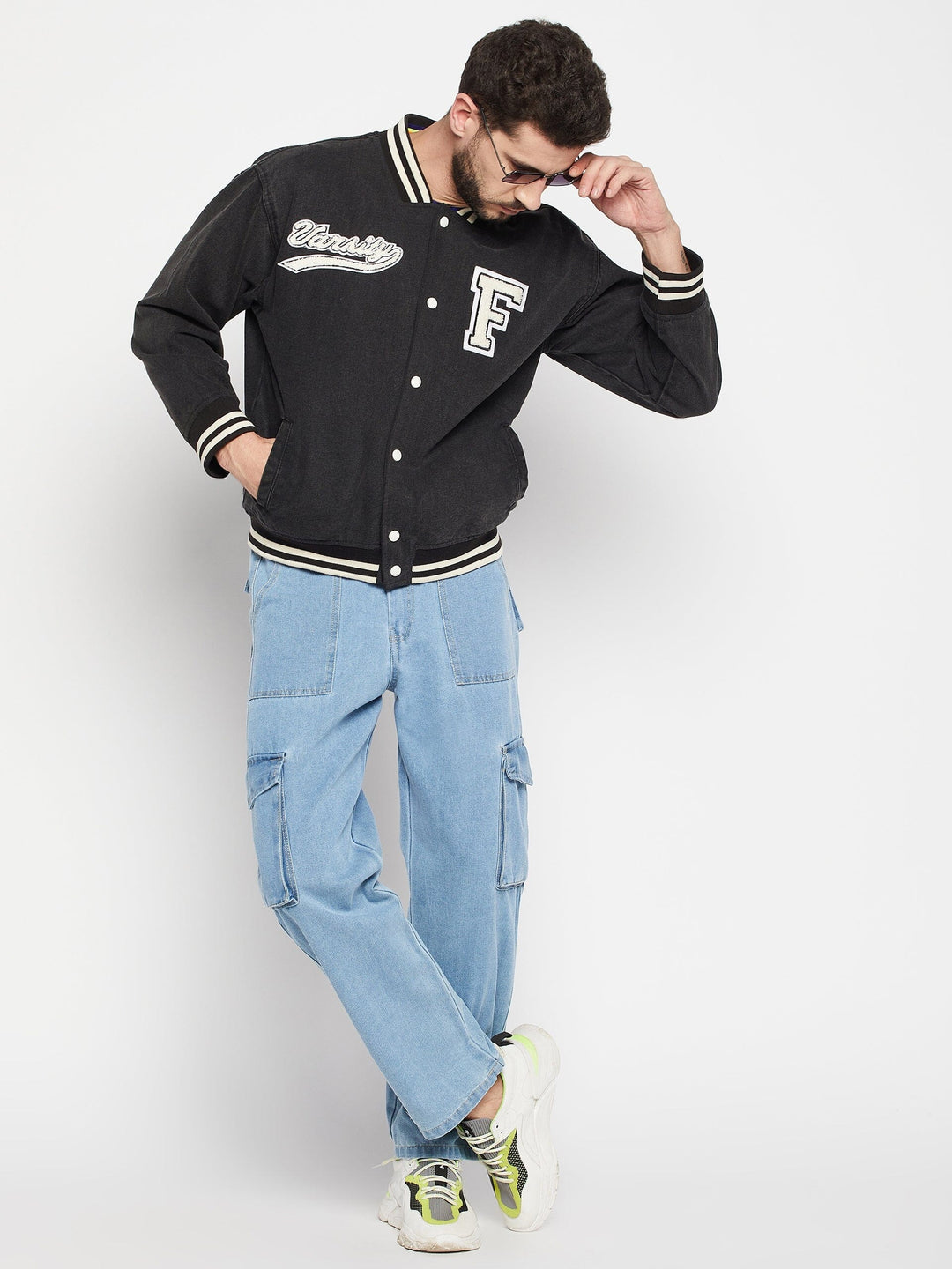 Grey Denim Varsity Jacket