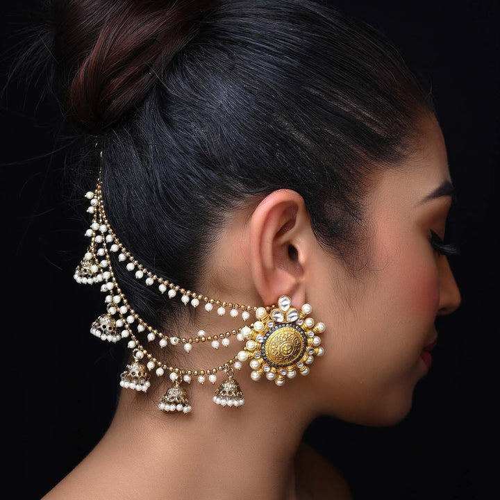 Adaa Gold Plated Off White Ear Chain - qivii