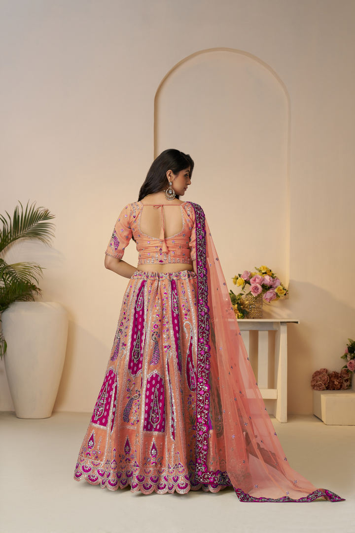 Sunrise Orange Traditional Designer Silk Lehenga with Elegant Cutwork - qivii
