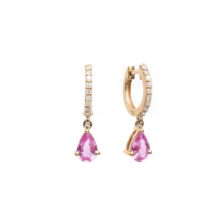 Pink Sapphire Pear Diamond Mini Huggies Earrings - qivii