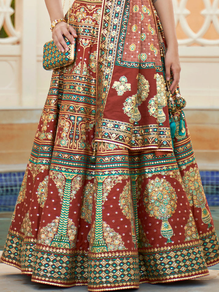 Brown Shade Designer Silk Ready to Wear Lehenga Choli With Sparkle & Mirror Work - qivii