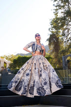 Beige Tussar Silk Floral Printed Indo Western Set