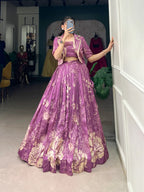 Purple Tussar Silk Floral Printed Indo Western Set