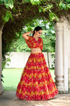 Red Chiffon Floral Printed Indo Western Set