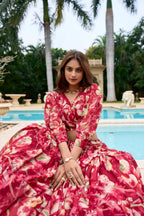 Maroon Georgette Floral Printed Indo Western Set