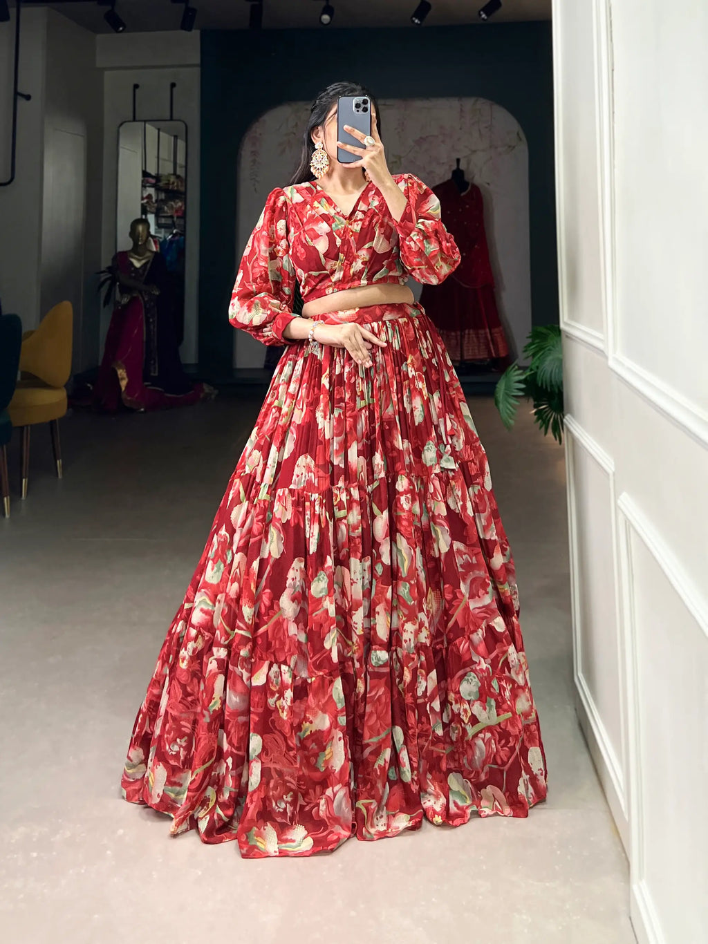 Maroon Georgette Floral Printed Indo Western Set