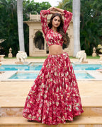 Maroon Georgette Floral Printed Indo Western Set