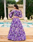 Purple Georgette Floral Printed Indo Western Set