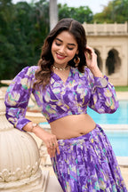 Purple Georgette Floral Printed Indo Western Set