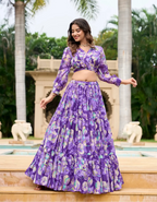 Purple Georgette Floral Printed Indo Western Set