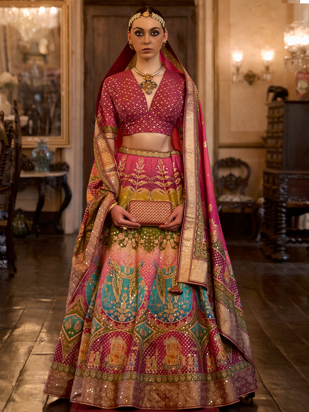 Pink Shade Multi-Color Designer Silk Ready to Wear Lehenga Choli With Sparkle & Aari Mirror Work - qivii