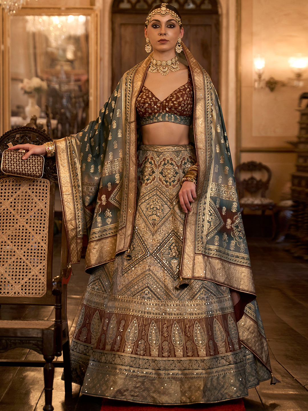 Grey-Brown Designer Silk Ready to Wear Lehenga Choli With Sparkle & Aari Mirror Work - qivii