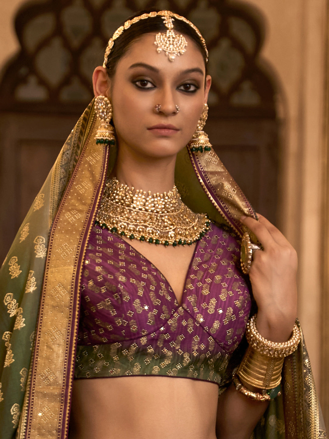 Green-Purple Designer Silk Ready to Wear Lehenga Choli With Sparkle & Aari Mirror Work - qivii