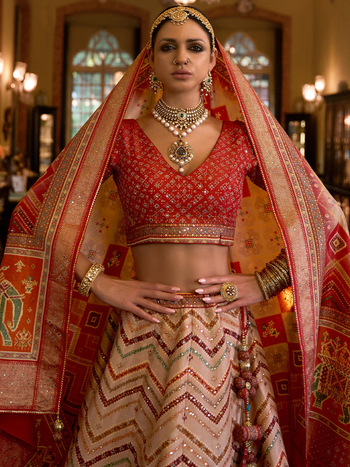 Orange Shade Designer Silk Ready to Wear Lehenga Choli With Sparkle & Mirror Work - qivii