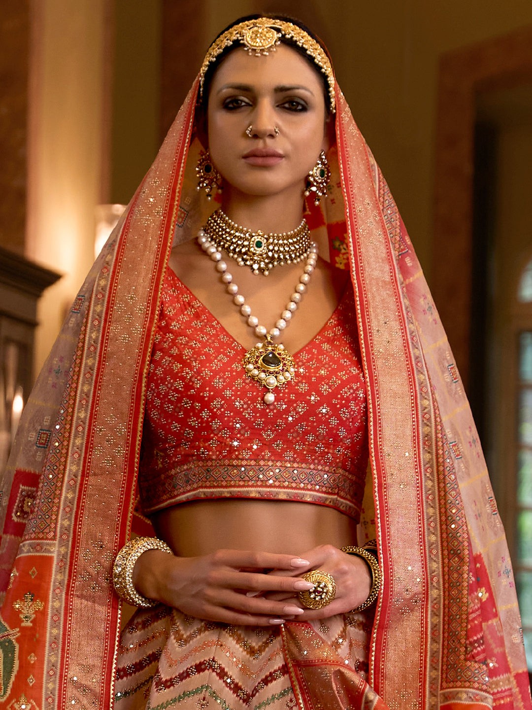 Orange Shade Designer Silk Ready to Wear Lehenga Choli With Sparkle & Mirror Work - qivii