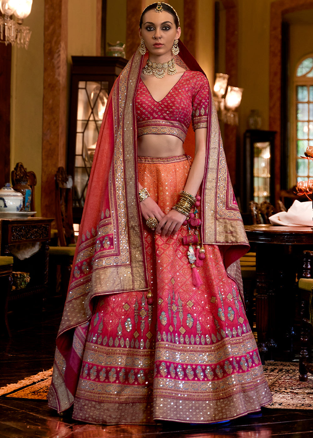 Multi Colored Ready to Wear Designer Silk Lehenga Choli with Sparkle & Mirror work | Ready To Wear - qivii