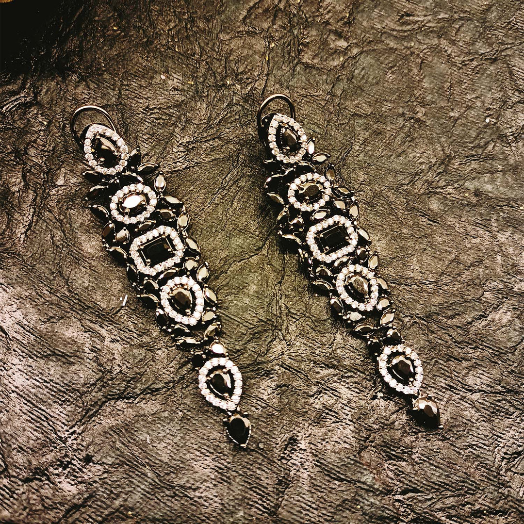 Epshita Black Stone Diamond Victorian Earrings - qivii