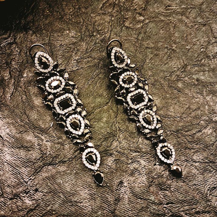 Epshita Black Stone Diamond Victorian Earrings - qivii