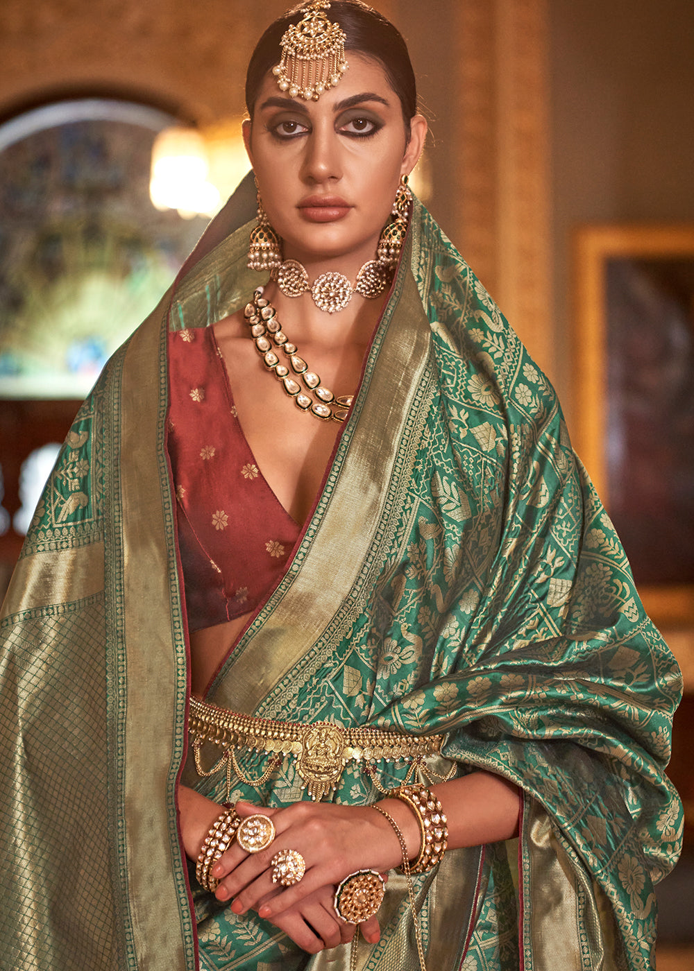 Dynasty Green Zari Woven Banarasi Silk Saree - qivii