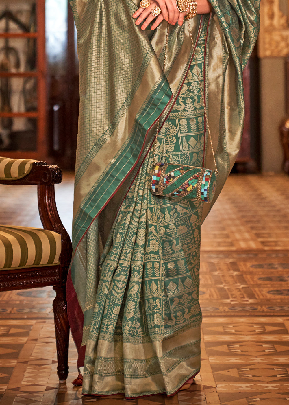 Dynasty Green Zari Woven Banarasi Silk Saree - qivii